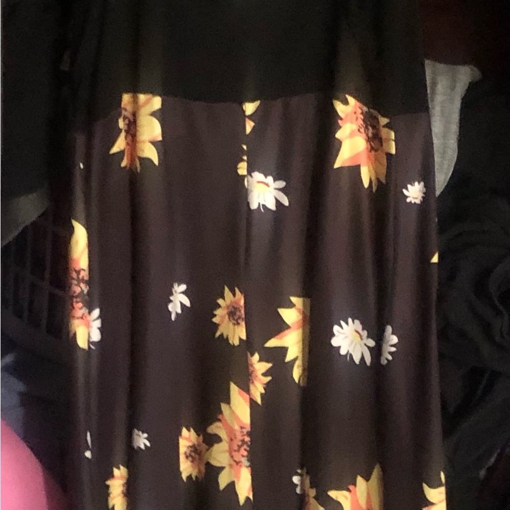 Women's Floral Sunflower Maxi Dress - Black/Yellow